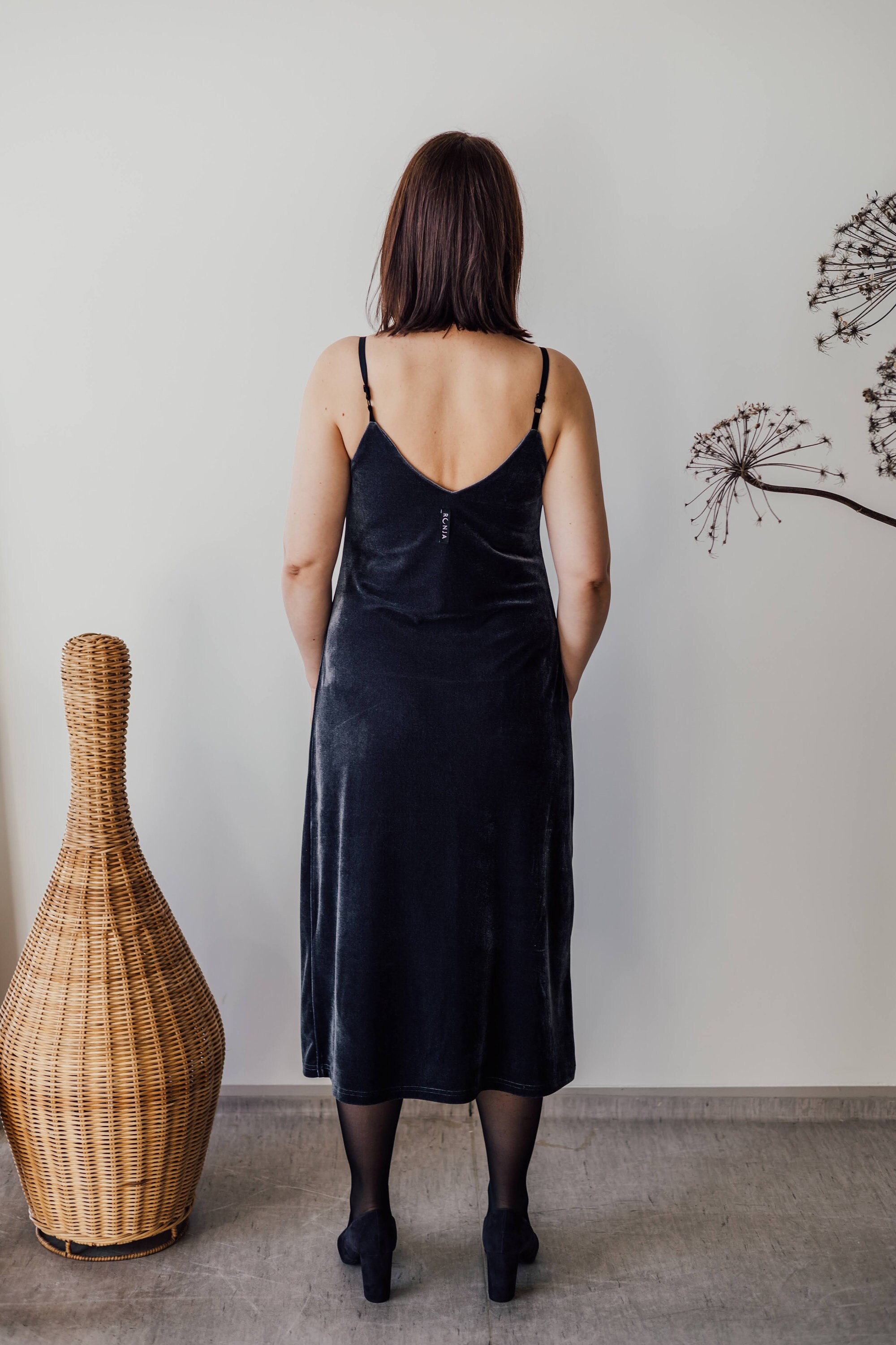 grey velvet slip dress Short lead gray velvet slip dress Bruna