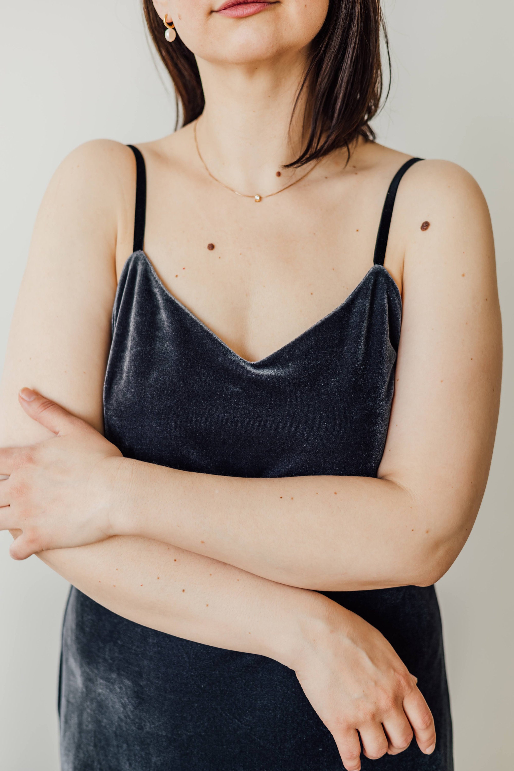grey velvet slip dress dress-091993  Liymc