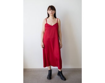 Satin slip dress, Red dress with adjustable straps, Midi slip dress, Women slip dress, Spaghetti straps, Party dress, For girlfriend