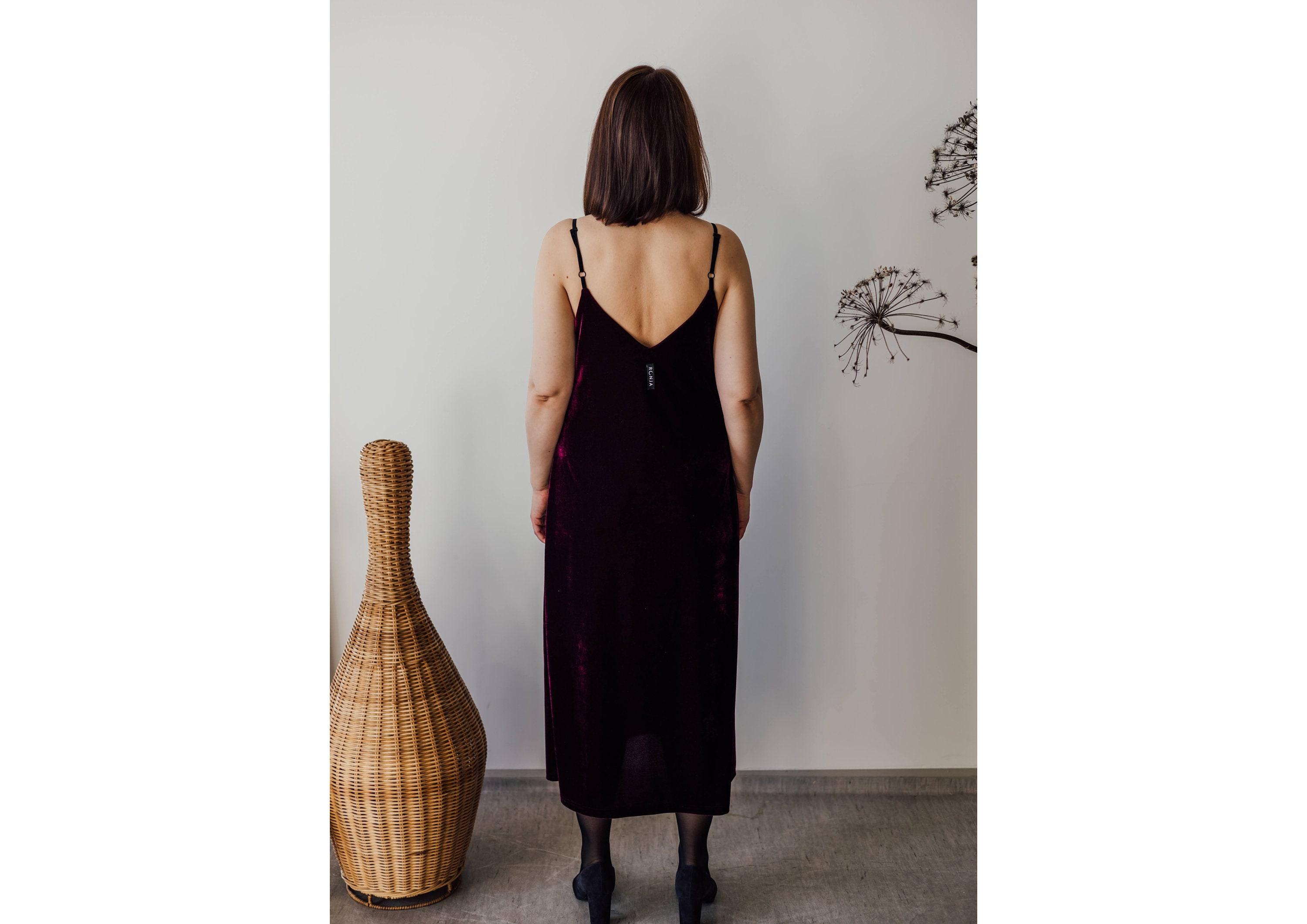 purple velvet slip dress Purple Velvet Slip Dress: V-neck Midi Party Dress