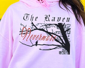 Edgar Allan Poe Raven Nevermore Hoodie Gothic Clothing Poet Shirt Goblincore Clothing Dark Academia Gothic Gift Witchy Clothing Literary Tee