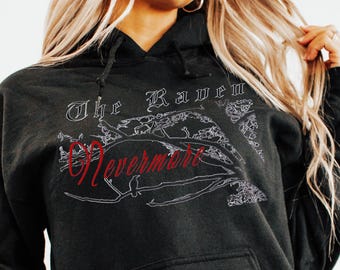 Edgar Allan Poe Raven Nevermore Hoodie Gothic Clothing Poet Shirt Goblincore Clothing Dark Academia Gothic Gift Witchy Clothing Literary Tee