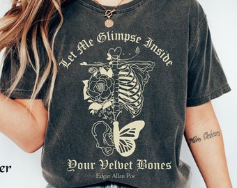 Edgar Allan Poe, Skeleton Shirt, Grunge Shirt, Goblincore Shirt, Poe T Shirt,  Moth Shirt, Comfort Colors Shirt, Dark Academia, Goth T Shirt