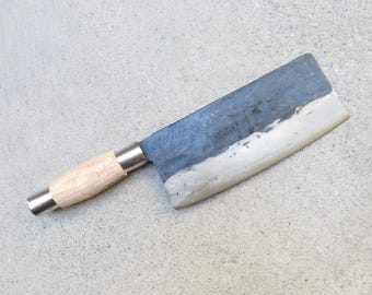 Crude - Premium Long Handle Cleaver Meat Chopping Knife, 9 inch Carbon Steel 1lb