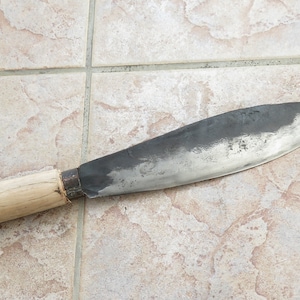 Crude - 11 Inch Hunting Outdoor Butcher Meat Knife, Carbon Steel, Handmade