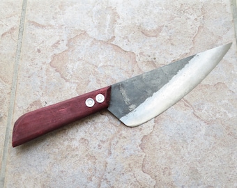 Crude - Premium 7 Inch Asian Carbon Steel Boning Chef Kitchen Knife, Sharp, Flat Handle