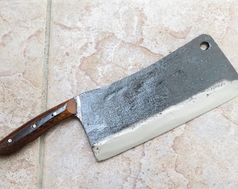 Crude - 8 Inch Small Handle Rivet Carbon Steel Meat Cleaver, Forged - SMALL HANDS
