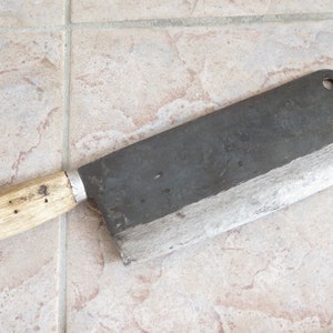 Crude - Chinese Cleaver Meat Chopping Chef Knife, 9 Inch, Carbon Steel, Forged