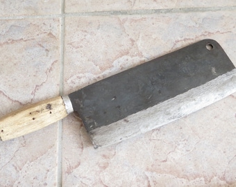 Crude - Chinese Cleaver Meat Chopping Chef Knife, 9 Inch, Carbon Steel, Forged
