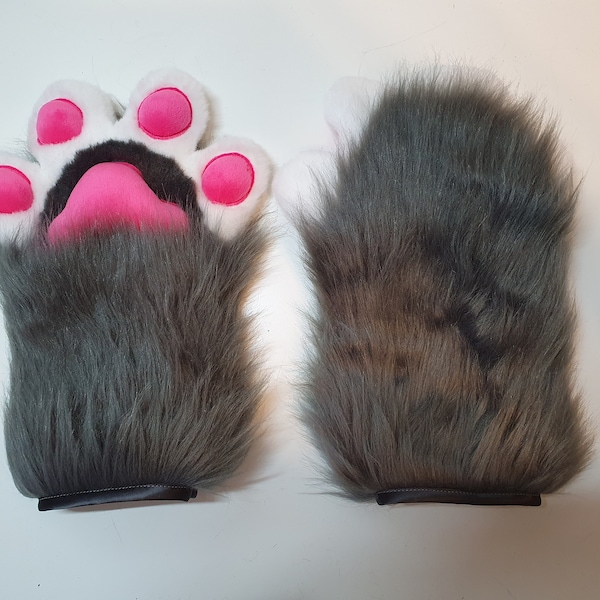 Handpaws Mochipads grey white fuchsia grau weiß pink mochi Fursuit