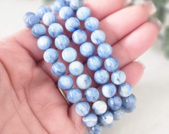 Blue Kyanite Crystal Stretch Bracelet: 8mm Bead Jewelry