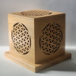 Bambus-Räucherbox: Blume des Lebens, Sri Yantra Design