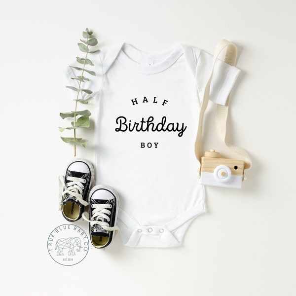 Half Birthday Boy Baby Bodysuit, Milestone Photoshoot, It's My Half, Half Way To One, Hipster Boy Romper