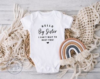 Hello Big Sister Pregnancy Announcement Onesie®, Sibling Reveal - Big Sister-to-Be Gift - Pregnancy Reveal - Sibling Announcement