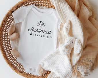 He Answered Pregnancy Announcement, Baby Shower Gift,  Answered Prayer, Baby Announcement to Husband or Grandparents, Baptism Baby Gift