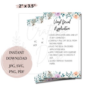Vinyl Decal Care Card Download | Digital care card | Vinyl decal instructions | Decal application | svg jpg pdf png files | Thank you card