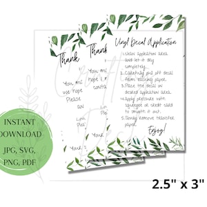Vinyl Decal Care Card Download | Care card png | Vinyl decal instructions | Decal application | svg jpg pdf png | Thank you card