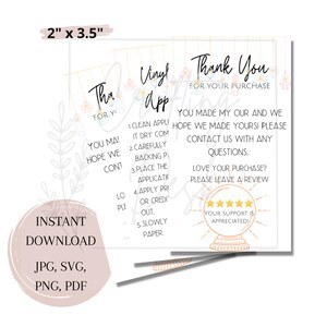 Vinyl Decal Care Card Download | Digital care card | Vinyl decal instructions | Decal application | svg jpg pdf png files | Thank you card