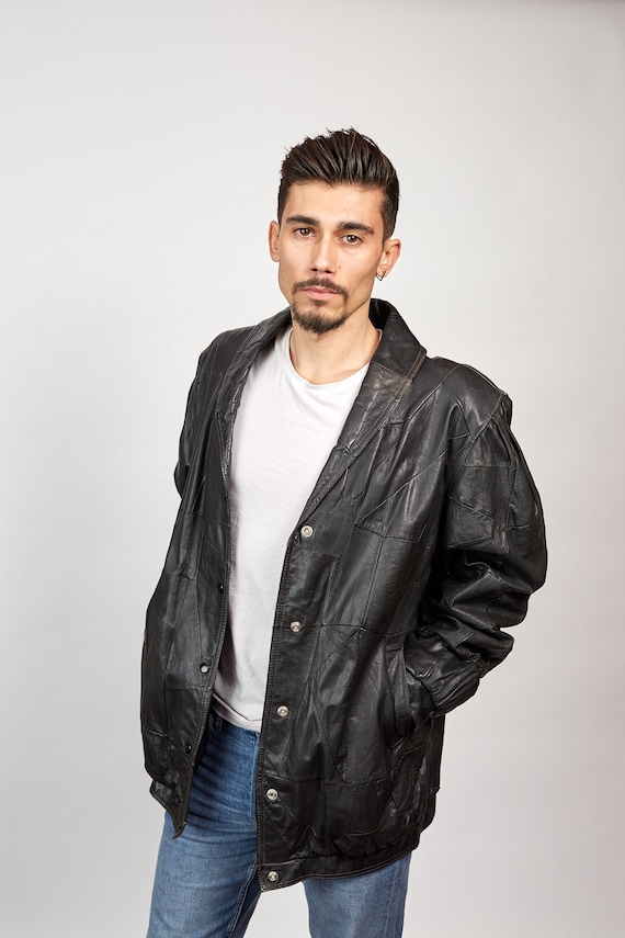VINTAGE 80s Leather Bomber Jacket, Patchwork Leather Jacket, Oversize Leather Jacket, Shoulder Pads, Black, Size L/XL - Etsy VINTAGE 80s Leather Bomber Jacket, Patchwork Leather Jacket, Oversize Leather Jacket, Shoulder Pads, Black, Size L/XL - Etsy