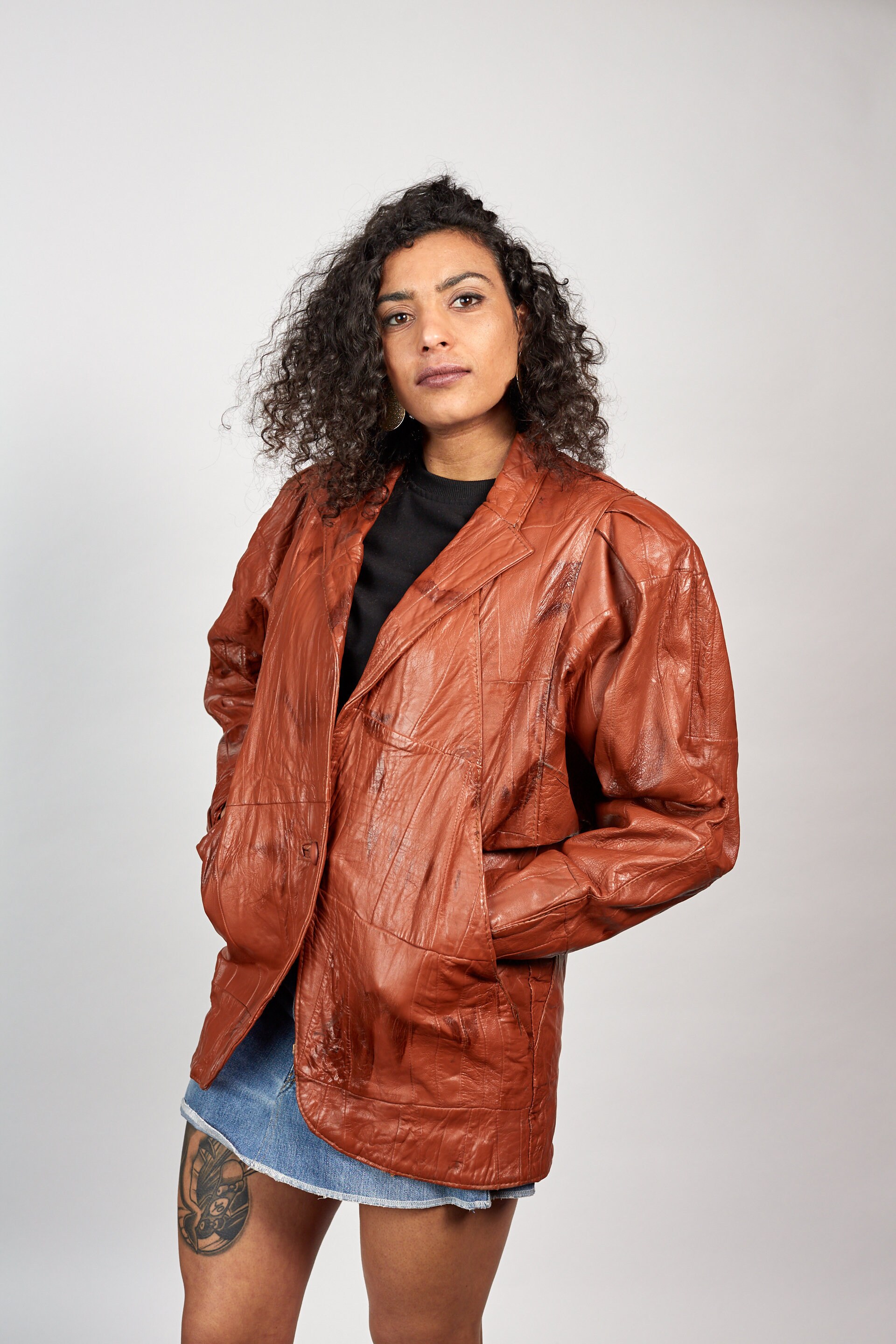 VINTAGE 80's Patchwork Leather Jacket Brown Padded Etsy