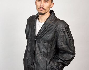 VINTAGE 80s Leather Bomber Jacket, Patchwork Leather Jacket, Oversize Leather Jacket, Shoulder Pads, Black, Size L/XL - Etsy VINTAGE 80s Leather Bomber Jacket, Patchwork Leather Jacket, Oversize Leather Jacket, Shoulder Pads, Black, Size L/XL - Etsy