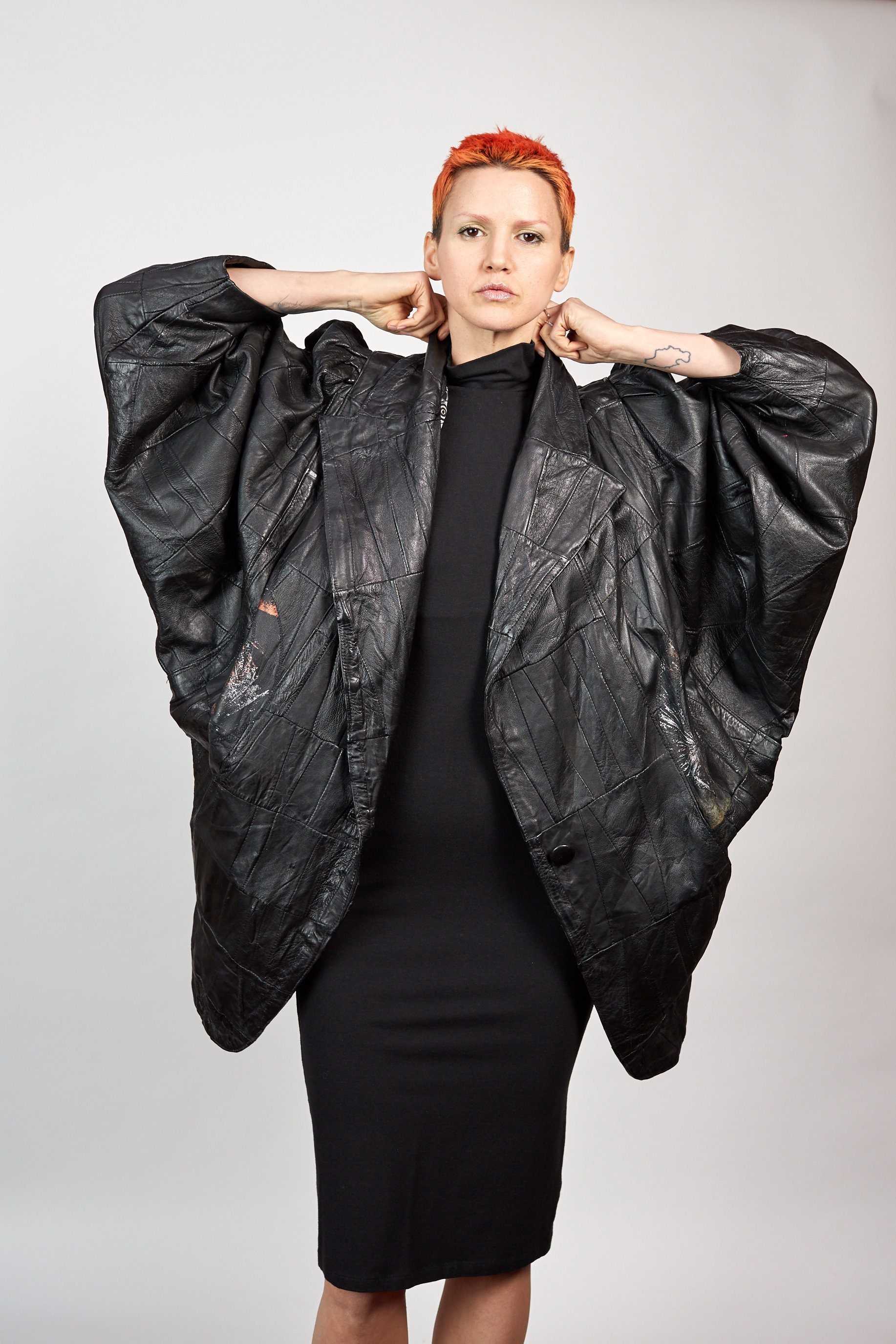 Batwing top leather jacket