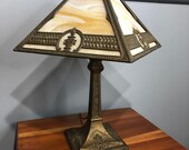 Mid 20th Century Antique Caramel Slag Glass Table Lamp