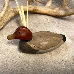 Mid-Century Hand Carved & Polychrome Painted Mini Wooden Duck Decoy