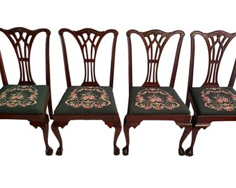 English Chippendale Style Mahogany Ball & Claw Foot Chairs - Set of 4