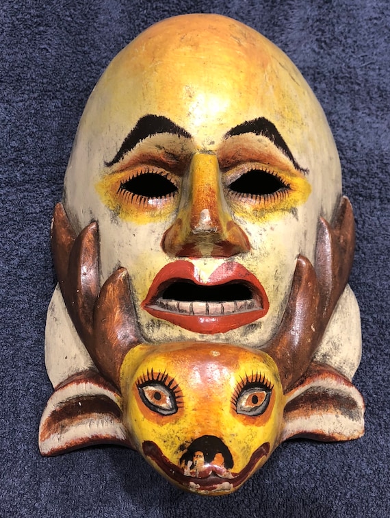 Vintage Carved Wooden Folk Art Mask