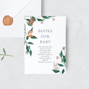 Books For Baby Request Card Template, Baby Shower Books for Baby Insert, DIY Baby Shower Printable, Forest Animals Baby Shower Card