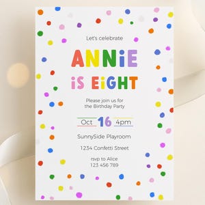 Colorful Confetti Birthday Invitation | Kids Birthday Party Invite | Custom Birthday Invitation | Editable Printable Invitation Template