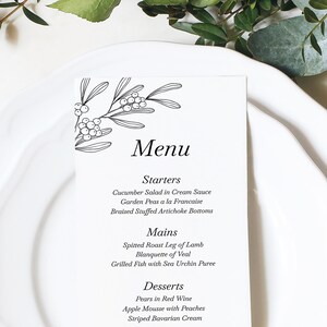 Mistletoe Christmas Dinner Menu Template: Minimalist Printable (Instant Download)