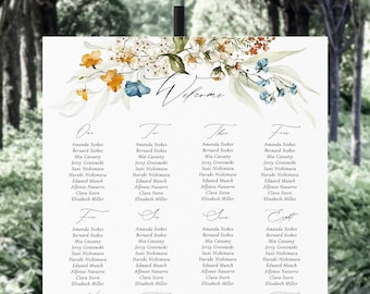 Floral Wedding Seating Chart Template, Printable Table Seating Sign, 100% Editable Text, US & European Poster Sizes