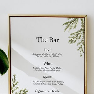 Winter Wedding Bar Menu Sign, Christmas Wedding Bar Sign Template, Holiday Drinks Menu Printable, Digital Wedding Sign, INSTANT DOWNLOAD