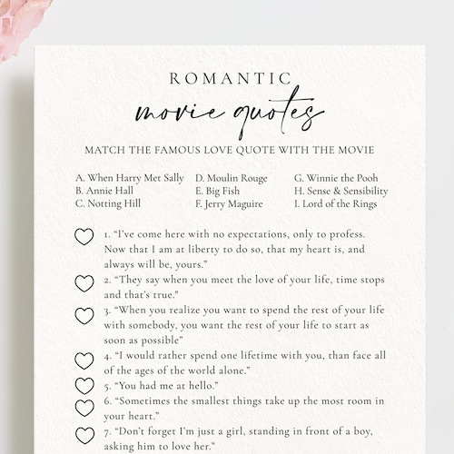 Movie Love Quotes Trivia Game Instant Download Romantic - Etsy