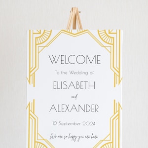 Art Deco Wedding Welcome Sign: Golden Geometric Frame (Editable Template)