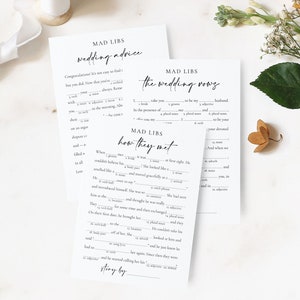 3 bearbeitbare Mad Libs-Spiele mit modernem Design für Brautparty oder Hochzeitsfeier, Hochzeit Mad Libs-Set, 100% bearbeitbare und druckbare Vorlage