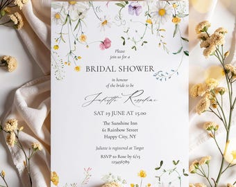 Floral Bridal Shower Invitation: Watercolor Wildflower Design (Printable & Editable Template)