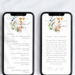 Wedding Weekend Digital Itinerary Template, Floral Wedding Smartphone Schedule, Weeding Party Weekend Timeline
