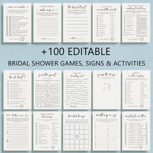 100 Bridal Shower Games Bundle, Modern Bachelorette Party Games, 100% Editable Printable Templates