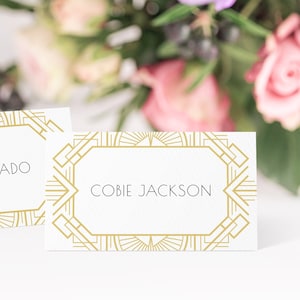 Plantilla de tarjetas de lugar Art Déco, etiquetas de lugar de cena del Gran Gatsby, decoración de mesa imprimible, tarjetas de lugar de cena para imprimir en casa