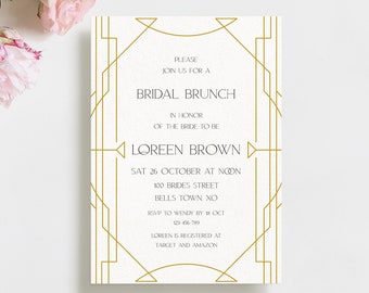 Art Deco Bridal Shower Invitation Template, Gold Art Nouveau Bridal Brunch Invite, Great Gatsby Wedding Shower Invitation