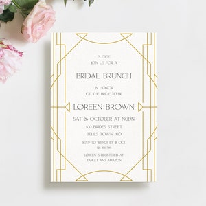 Art Deco Bridal Shower Invitation Template, Gold Art Nouveau Bridal Brunch Invite, Great Gatsby Wedding Shower Invitation