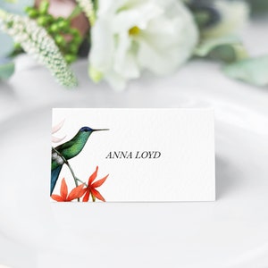 Cartões de lugar de casamento botânico, etiquetas de nome de casamento para impressão, modelo de cartão de lugar, etiqueta de nome de beija-flor, DOWNLOAD INSTANTÂNEO