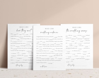 3 jeux Mad Libs imprimables avec un design moderne pour une douche nuptiale ou une fête de mariage, PDF prêt à imprimer en quelques minutes, téléchargement immédiat