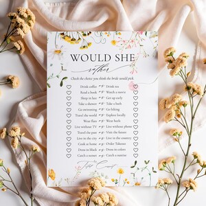 Would She Rather Bridal Shower Game with Romantic Bohemian Design, PDF Ready to Print in Minutes | Instant Download