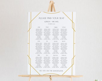 Art Deco Wedding Seating Chart Template, Great Gatsby Wedding Seating Sign, Art Nouveau Seating Board, 100% Editable Template