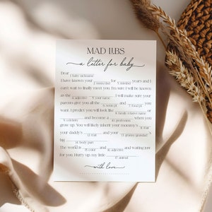 Jogo Baby Shower Mad Libs, carta para impressão para Baby Mad Libs, download instantâneo em PDF, pronto para imprimir em minutos