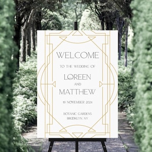 Art Deco Wedding Welcome Sign Template, Art Nouveau Welcome Board, Great Gatsby Wedding Sign, 100% Editable Text